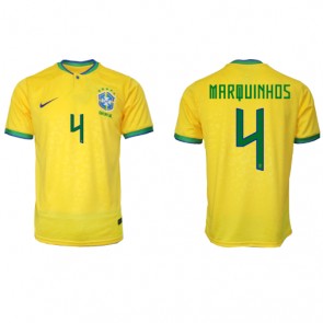 Brazil Marquinhos #4 Replica Home Stadium Shirt World Cup 2022 Short Sleeve